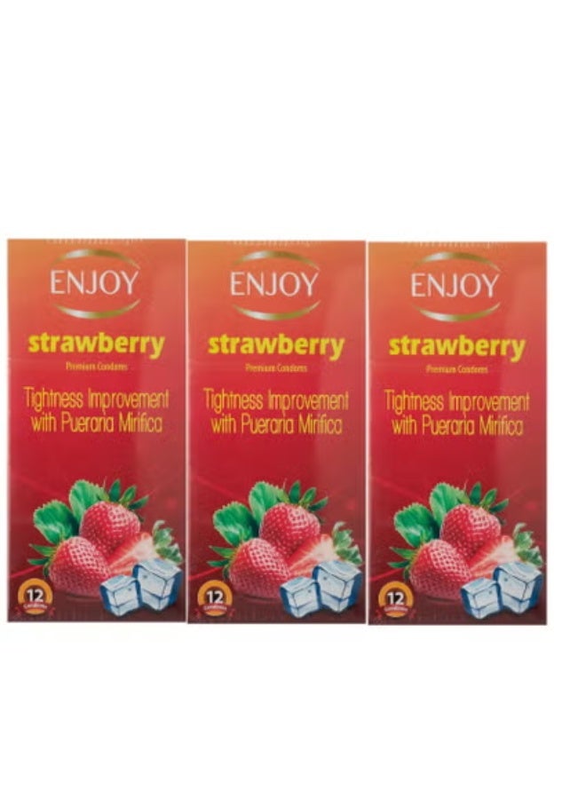 عبوة مكونة من 3 واقي ذكري فاخر بالفراولة، 12 قطعة